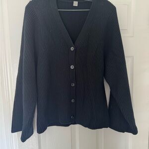 Toteme Black Ribbed Button-Up Sweater